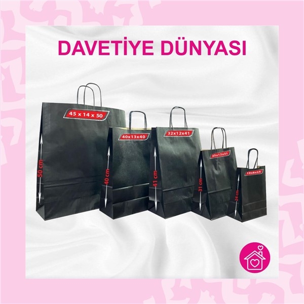 Hazır%20Burgu%20Saplı%20Siyah%20Kraft%20Çanta%2027x15x30